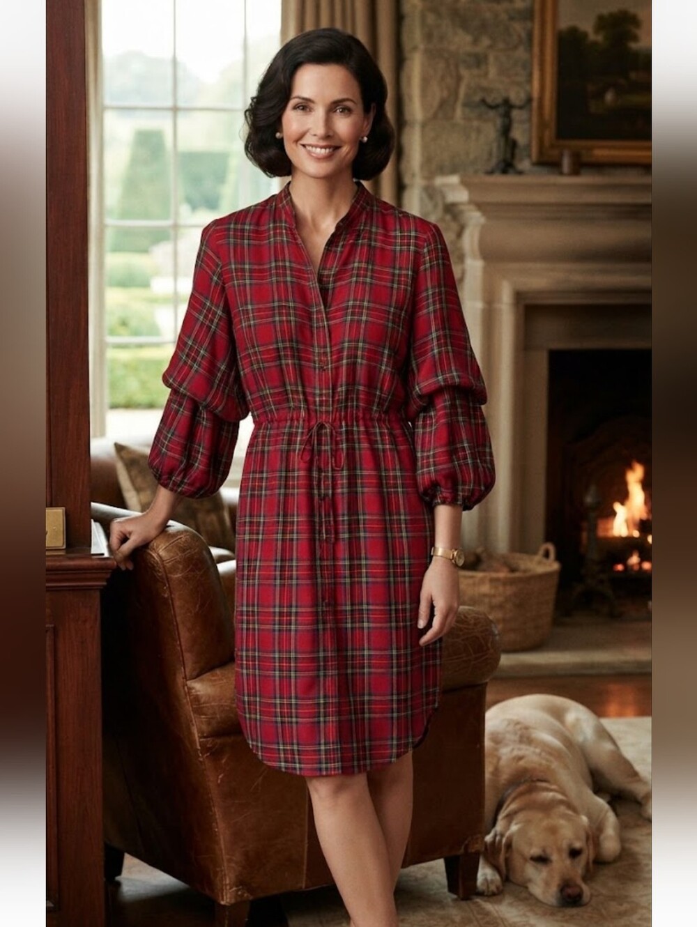 Ralph Lauren Red Tartan Plaid Balloon Sleeve Shirt Dress Sz 14